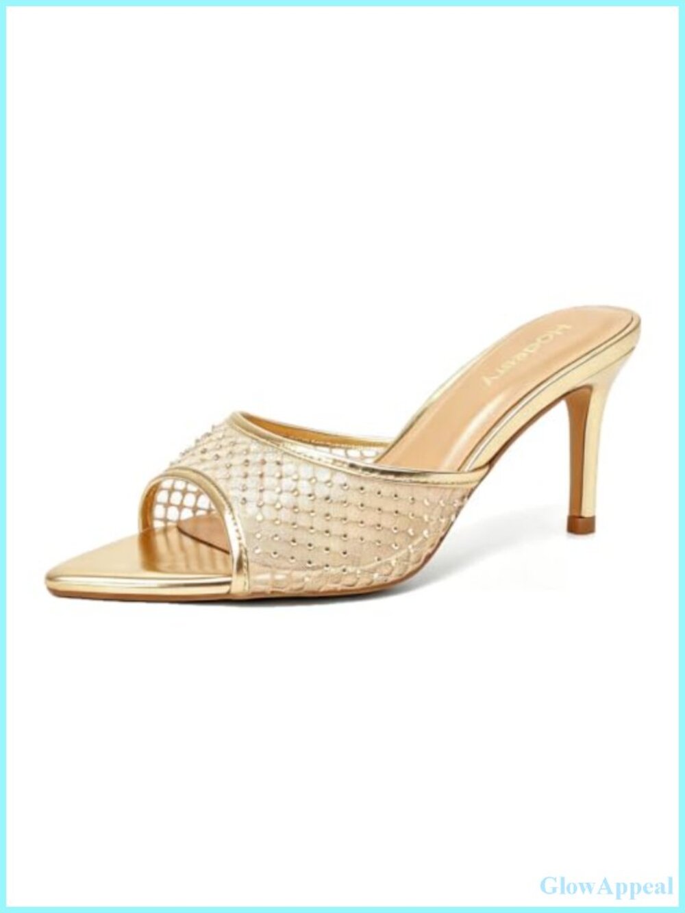 Women's Rhinestone Mesh Mule Heeled Sandals Stiletto Open Toe 3" Slip On